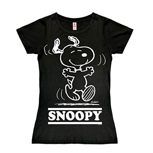 Logoshirt® Peanuts I Snoopy I Happy I T-Shirt Print I Damen I kurzärmlig I schwarz I Lizenziertes Originaldesign I Größe XS von Logoshirt