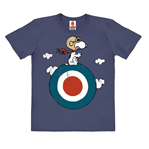 Logoshirt®️ Peanuts I Snoopy I Pilot I Target I Bio T-Shirt Print I Kinder I Mädchen & Jungen I kurzärmlig I blau I Lizenziertes Originaldesign I Größe 140 von Logoshirt