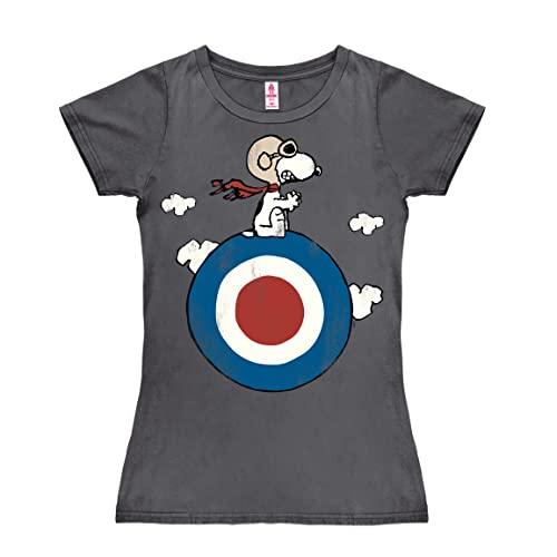 Logoshirt® Peanuts I Snoopy I Pilot I Target I T-Shirt Print I Damen I kurzärmlig I dunkelgrau I Lizenziertes Originaldesign I Größe XS von Logoshirt