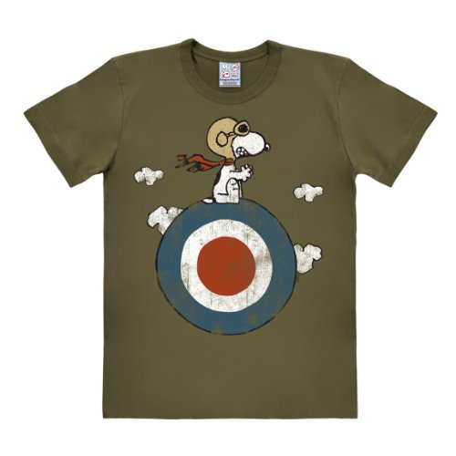 Logoshirt® Peanuts I Snoopy I Pilot I Target I T-Shirt Print I Damen & Herren I kurzärmlig I olivgrün I Lizenziertes Originaldesign I Größe 3XL von Logoshirt