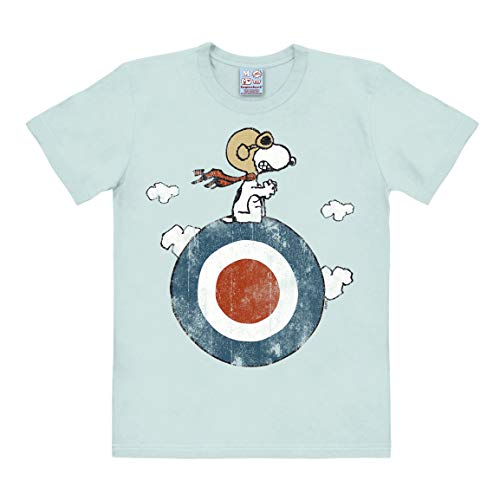 Logoshirt® Peanuts I Snoopy I Pilot I Target I T-Shirt Print I Damen & Herren I kurzärmlig I hellblau I Lizenziertes Originaldesign I Größe L von Logoshirt