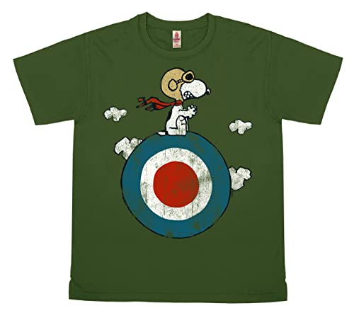 Logoshirt® Peanuts I Snoopy I Pilot I Target I T-Shirt Print I Damen & Herren I kurzärmlig I olivgrün I Lizenziertes Originaldesign I Größe M von Logoshirt