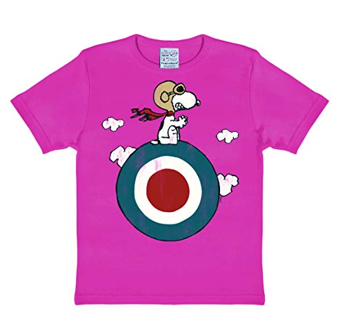 Logoshirt® Peanuts I Snoopy I Pilot I Target I T-Shirt Print I Kinder I Mädchen & Jungen I kurzärmlig I pink I Lizenziertes Originaldesign I Größe 158/164 von Logoshirt