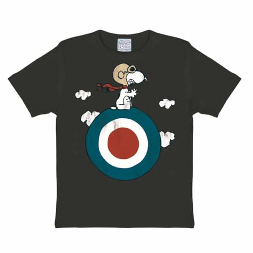 Logoshirt® Peanuts I Snoopy I Pilot I Target I T-Shirt Print I Kinder I Mädchen & Jungen I kurzärmlig I dunkelgrau I Lizenziertes Originaldesign I Größe 158/164 von Logoshirt