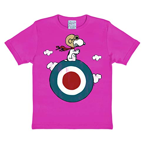 Logoshirt® Peanuts I Snoopy I Pilot I Target I T-Shirt Print I Kinder I Mädchen & Jungen I kurzärmlig I pink I Lizenziertes Originaldesign I Größe 104/116 von Logoshirt