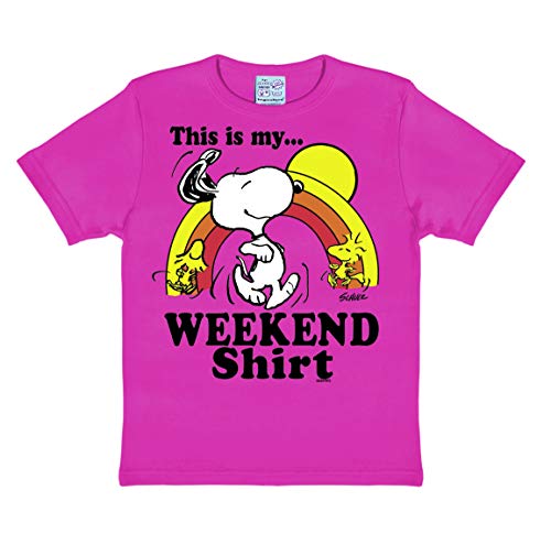 Logoshirt® Peanuts I Snoopy & Woodstock I Weekend Shirt I T-Shirt Print I Kinder I Mädchen & Jungen I kurzärmlig I pink I Lizenziertes Originaldesign I Größe 158/164 von Logoshirt