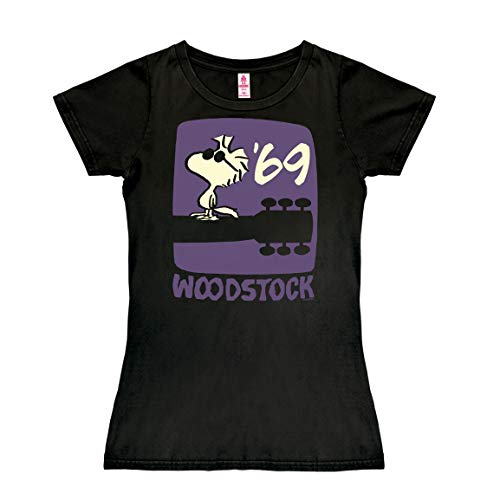 Logoshirt® Peanuts I Woodstock I Woodstock '69 I T-Shirt Print I Damen I kurzärmlig I schwarz I Lizenziertes Originaldesign I Größe M von Logoshirt