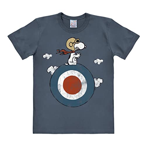 Logoshirt® Peanuts I Snoopy I Pilot I Target I T-Shirt Print I Damen & Herren I kurzärmlig I blau-grau I Lizenziertes Originaldesign I Größe M von Logoshirt