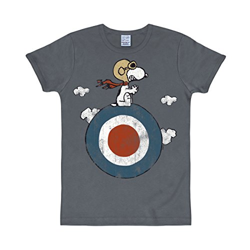 Logoshirt® Peanuts I Snoopy I Pilot I Target I T-Shirt Print I Damen & Herren I kurzärmlig I blau I Lizenziertes Originaldesign I Größe XS von Logoshirt