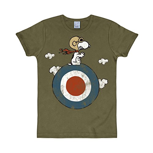 Logoshirt® Peanuts I Snoopy I Pilot I Target I T-Shirt Print I Damen & Herren I kurzärmlig I grün I Lizenziertes Originaldesign I Größe M von Logoshirt