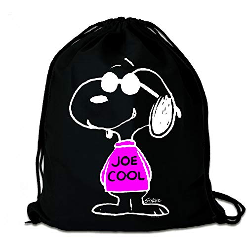 Logoshirt® Peanuts I Snoopy I Joe Cool Pink I Turnbeutel I Stoffbeutel I Stoffrucksack I bedruckt I schwarz I AZO-free I stabiler Kordelzug I Lizenziertes Design von Logoshirt