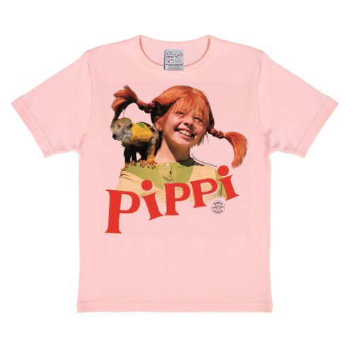 Logoshirt® Pippi Langstrumpf & Herr Nilsson I T-Shirt Print I Kinder I Mädchen I Jungen I kurzärmlig I Hellrosa I Lizenziertes Originaldesign; Größe 158/164 von Logoshirt