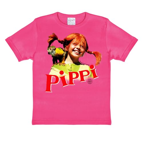 Logoshirt® Pippi Langstrumpf & Herr Nilsson I T-Shirt Print I Kinder I Mädchen I Jungen I kurzärmlig I pink I Lizenziertes Originaldesign; Größe 158/164 von Logoshirt