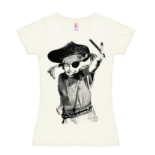 Logoshirt® Pippi Langstrumpf I Pirat I T-Shirt Print I Damen I kurzärmlig I Weiss I Lizenziertes Originaldesign I Größe L von Logoshirt