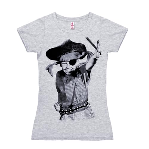 Logoshirt® Pippi Langstrumpf I Pirat I T-Shirt Print I Damen I kurzärmlig I grau-meliert I Lizenziertes Originaldesign I Größe L von Logoshirt