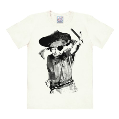 Logoshirt® Pippi Langstrumpf I Pirat I T-Shirt Print I Damen & Herren I kurzärmlig I altweiss I Lizenziertes Originaldesign I Größe S von Logoshirt