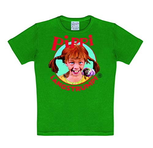 Logoshirt® Pippi Langstrumpf I Portrait I T-Shirt Print I Kinder I Mädchen & Jungen I kurzärmlig I grün I Lizenziertes Originaldesign I Größe 158/164 von Logoshirt