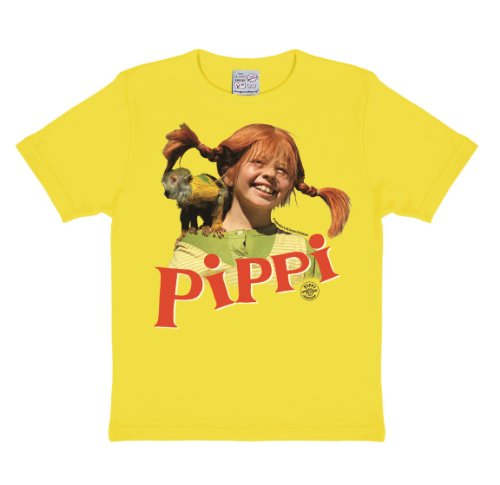 Logoshirt® Pippi Langstrumpf & Herr Nilsson I T-Shirt Print I Kinder I Mädchen I Jungen I kurzärmlig I gelb I Lizenziertes Originaldesign; Größe 158/164 von Logoshirt