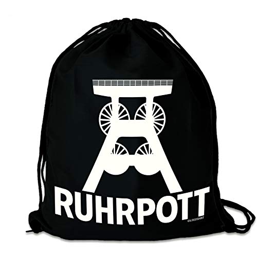 Logoshirt® Ruhrpott I Förderturm I Turnbeutel I Stoffbeutel I Stoffrucksack I bedruckt I schwarz I AZO-free I stabiler Kordelzug I Lizenziertes Design von Logoshirt