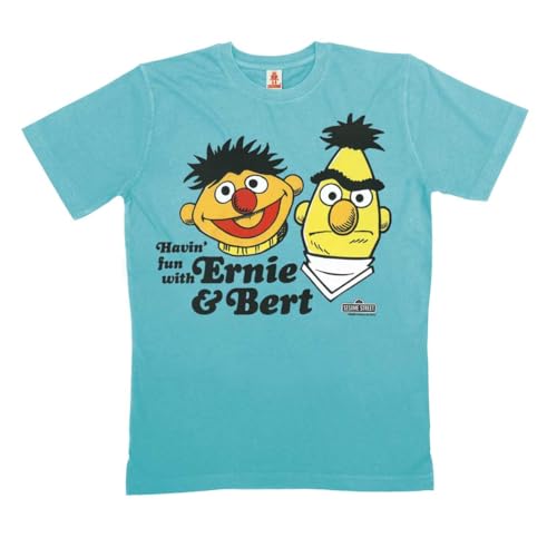 Logoshirt® Sesamstrasse I Ernie & Bert I Havin' Fun I T-Shirt Print I Bio I Damen & Herren I kurzärmlig I blau I Lizenziertes Originaldesign I Größe XXL von Logoshirt
