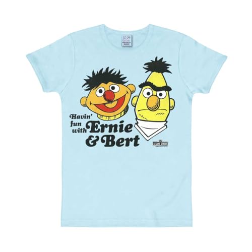 Logoshirt® Sesamstrasse I Ernie & Bert I Havin' Fun I T-Shirt Print I Damen & Herren I kurzärmlig I hellblau I Lizenziertes Originaldesign I Größe L von Logoshirt