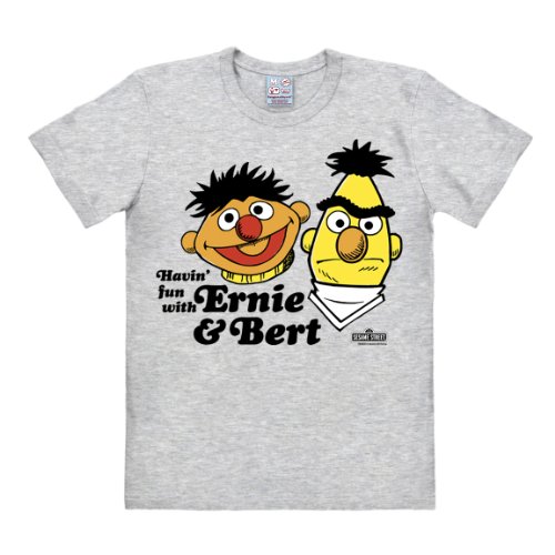 Logoshirt® Sesamstraße I Ernie und Bert I T-Shirt Print I Damen & Herren I kurzärmlig I grau-meliert I Lizenziertes Originaldesign I Größe L von Logoshirt