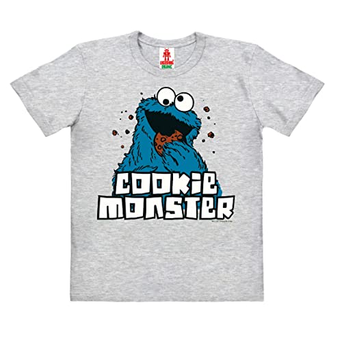 Logoshirt®️ Sesamstrasse I Krümelmonster I Bio T-Shirt Print I Kinder I Mädchen & Jungen I kurzärmlig I grau-meliert I Lizenziertes Originaldesign I Größe 128 von Logoshirt