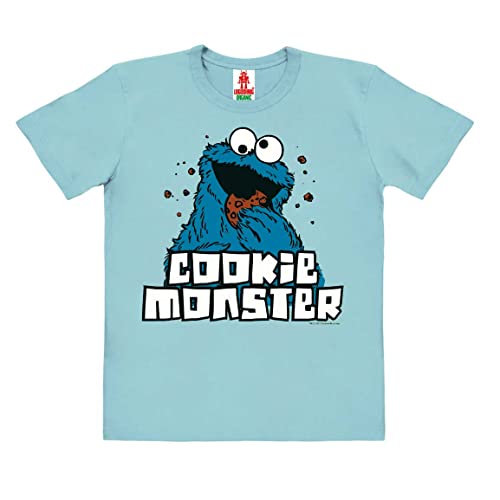 Logoshirt®️ Sesamstrasse I Krümelmonster I Bio T-Shirt Print I Kinder I Mädchen & Jungen I kurzärmlig I hellblau I Lizenziertes Originaldesign I Größe 128 von Logoshirt