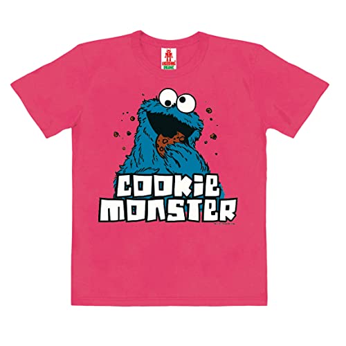 Logoshirt®️ Sesamstrasse I Krümelmonster I Bio T-Shirt Print I Kinder I Mädchen & Jungen I kurzärmlig I pink I Lizenziertes Originaldesign I Größe 128 von Logoshirt