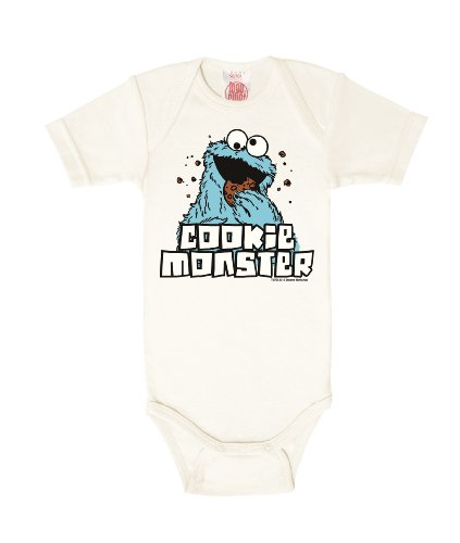 Logoshirt® Sesamstrasse I Krümelmonster I Cookie Monster I Baby Body Print I Kurzarm I Kleinkind I Mädchen & Jungen I Weiss I Lizenziertes Originaldesign I Größe 74/80 von Logoshirt
