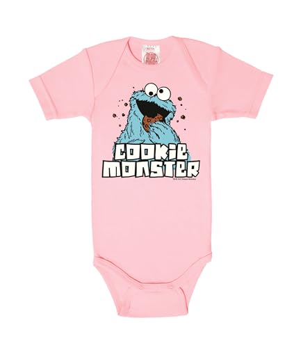 Logoshirt® Sesamstrasse I Krümelmonster I Cookie Monster I Baby Body Print I Kurzarm I Kleinkind I Mädchen & Jungen I pink I Lizenziertes Originaldesign I Größe 50/56 von Logoshirt