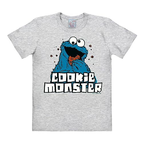 Logoshirt® Sesamstraße I Krümelmonster I Cookie Monster I T-Shirt Print I Damen & Herren I kurzärmlig I grau-meliert I Lizenziertes Originaldesign I Größe 3XL von Logoshirt