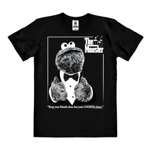 Logoshirt® Sesamstrasse I Krümelmonster I Der Pate I The Monster I T-Shirt Bio I Print I Damen & Herren I kurzärmlig I schwarz I Lizenziertes Originaldesign I Größe M von Logoshirt
