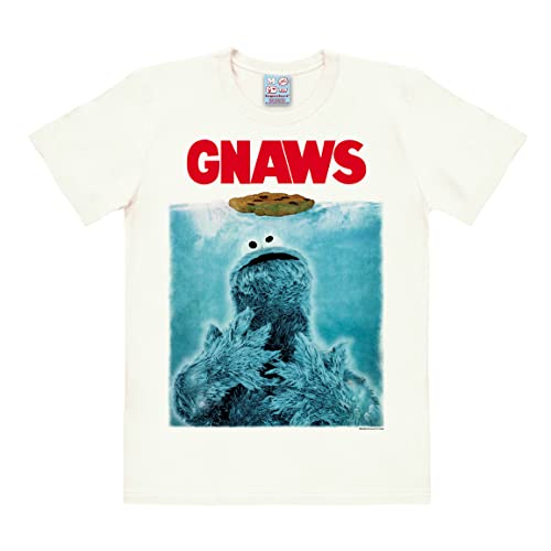Logoshirt® Sesamstrasse I Krümelmonster I GNAWS I T-Shirt Print I Damen & Herren I kurzärmlig I Weiss I Lizenziertes Originaldesign I Größe XXL von Logoshirt