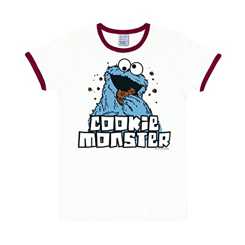 Logoshirt® Sesamstrasse I Krümelmonster I T-Shirt Print I Damen & Herren I kurzärmlig I Weiss/rot I Lizenziertes Originaldesign I Größe XS von Logoshirt