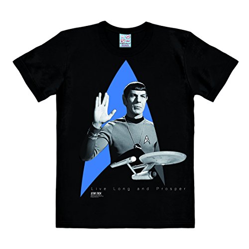 Logoshirt® Star Trek I Spock & USS Enterprise I T-Shirt Print I Damen & Herren I kurzärmlig I schwarz I Lizenziertes Originaldesign I Größe M von Logoshirt