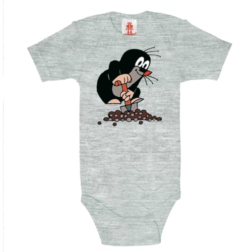 Logoshirt® TV I Der kleine Maulwurf I Hügel I Baby Body Print I Kurzarm I Kleinkind I Mädchen & Jungen I grau I Lizenziertes Originaldesign I Größe 62/68 von Logoshirt