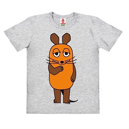 Logoshirt®️ TV I Die Sendung mit der Maus I Maus I Bio T-Shirt Print I Kinder I Mädchen & Jungen I kurzärmlig I grau I Lizenziertes Originaldesign I Größe 104 von Logoshirt