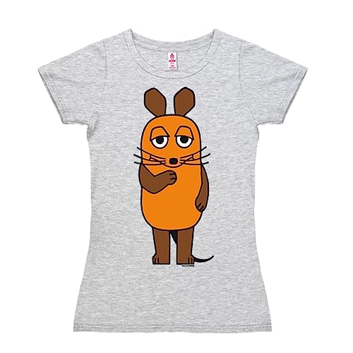Logoshirt® TV I Die Sendung mit der Maus I Maus I T-Shirt Print I Damen I kurzärmlig I grau-meliert I Lizenziertes Originaldesign I Größe L von Logoshirt