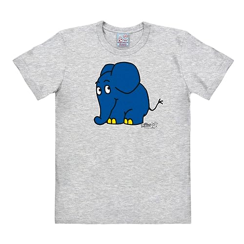 Logoshirt® TV I Die Sendung mit der Maus I Elefant I T-Shirt Print I Damen & Herren I kurzärmlig I grau-meliert I Lizenziertes Originaldesign I Größe 3XL von Logoshirt