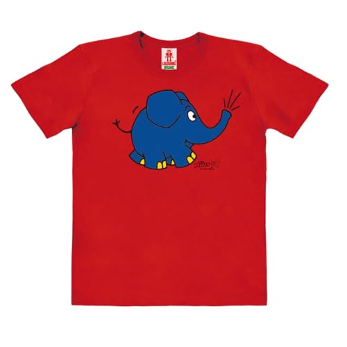 Logoshirt®️ TV I Die Sendung mit der Maus I Elefant I Törö I Bio T-Shirt Print I Kinder I Mädchen & Jungen I kurzärmlig I rot I Lizenziertes Originaldesign I Größe 116 von Logoshirt