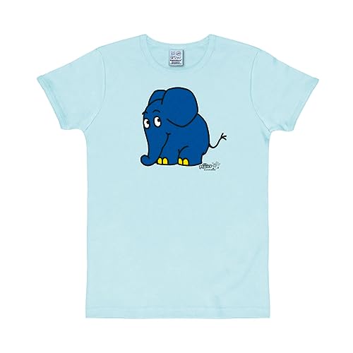 Logoshirt® Die Sendung mit der Maus Slim Fit T-Shirt – Kleiner Blauer Elefant Motiv, Hellblau | Damen & Herren | Lizenziertes Original von Logoshirt