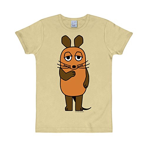 Logoshirt® TV I Die Sendung mit der Maus I Maus I T-Shirt Print I Damen & Herren I kurzärmlig I beige I Lizenziertes Originaldesign I Größe M von Logoshirt