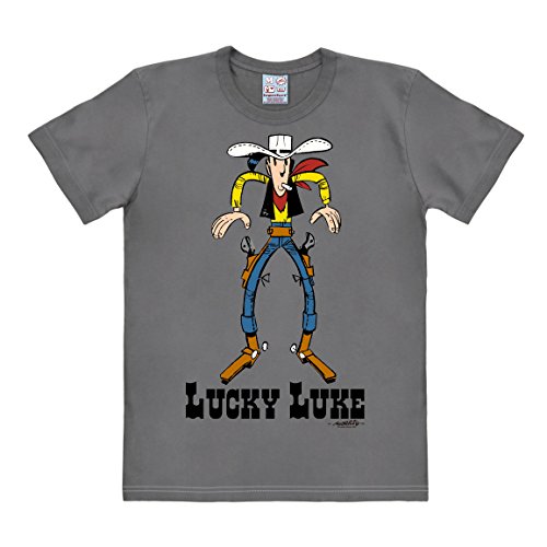 Logoshirt® Lucky Luke I Showdown I T-Shirt Print I Damen & Herren I kurzärmlig I grau I Lizenziertes Originaldesign I Größe 3XL von Logoshirt