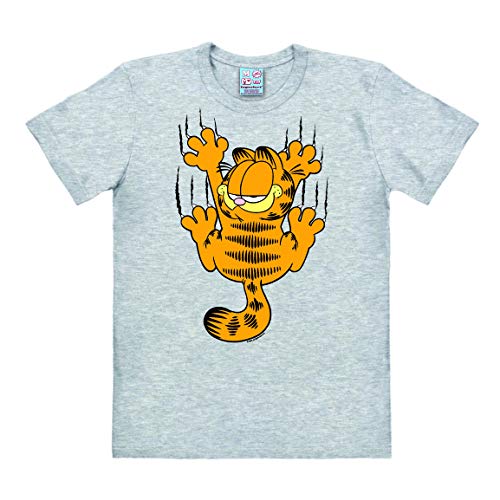 Logoshirt® Garfield I Scratches I T-Shirt Print I Damen & Herren I kurzärmlig I grau-meliert I Lizenziertes Originaldesign I Größe M von Logoshirt