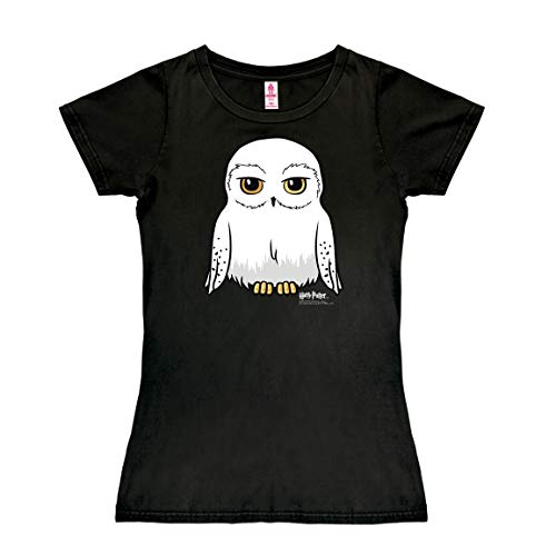 Logoshirt® Harry Potter I Eule I Hedwig I T-Shirt Print I Damen I kurzärmlig I schwarz I Lizenziertes Originaldesign I Größe S von Logoshirt