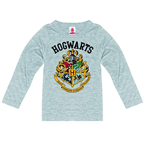 Logoshirt® Harry Potter I Hogwarts I Wappen I Logo I Langarmshirt Print I Kinder I Mädchen & Jungen I grau-meliert I Lizenziertes Originaldesign I Größe 176 von Logoshirt