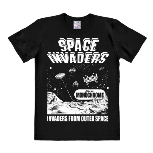 Logoshirt Herren Freizeithemd Space Invaders-From Outer Space, Schwarz von Logoshirt