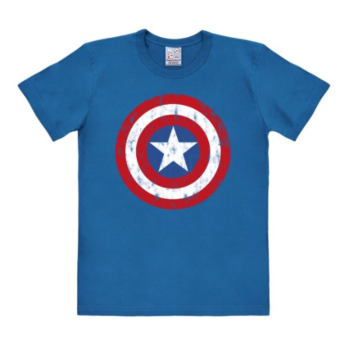 Logoshirt Herren T-Shirt Marvel - Captain America Shield, Blau (azure Blue), XL von Logoshirt