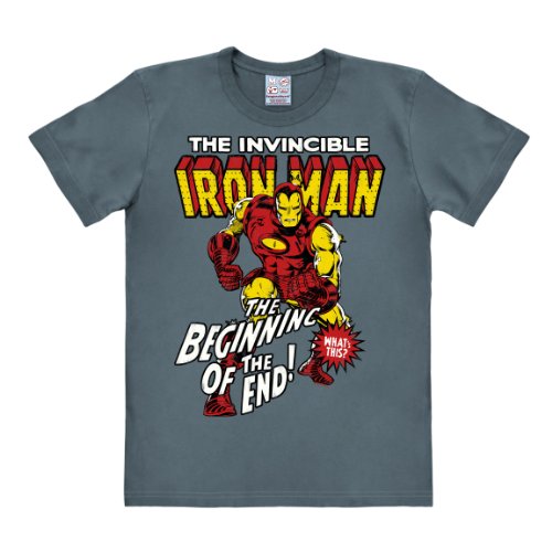 Logoshirt Herren T-Shirts Marvel - Iron Man, Rundhals - Blau - Stone Blue - Größe L (Herstellergröße: Large) von Logoshirt